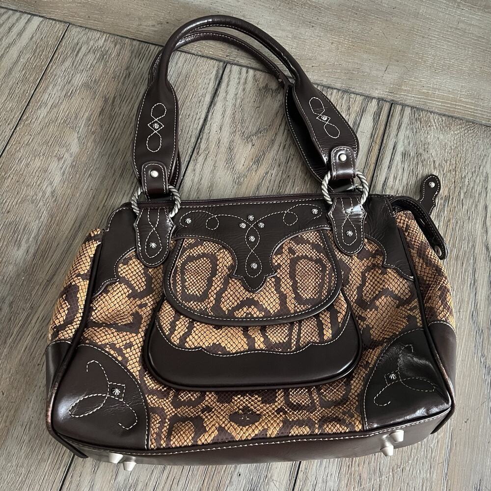 American West Western Handbag Tote Shoulder Genuine Leather Bag Studded